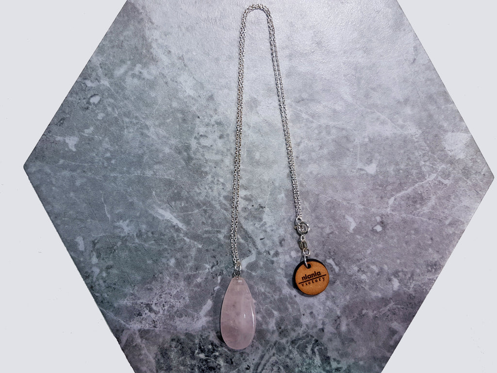 Rose Quartz Necklace, Rose Quartz Sterling Silver necklace, Rose Quartz Teardrop Pendant Necklace | by nlanlaVictory