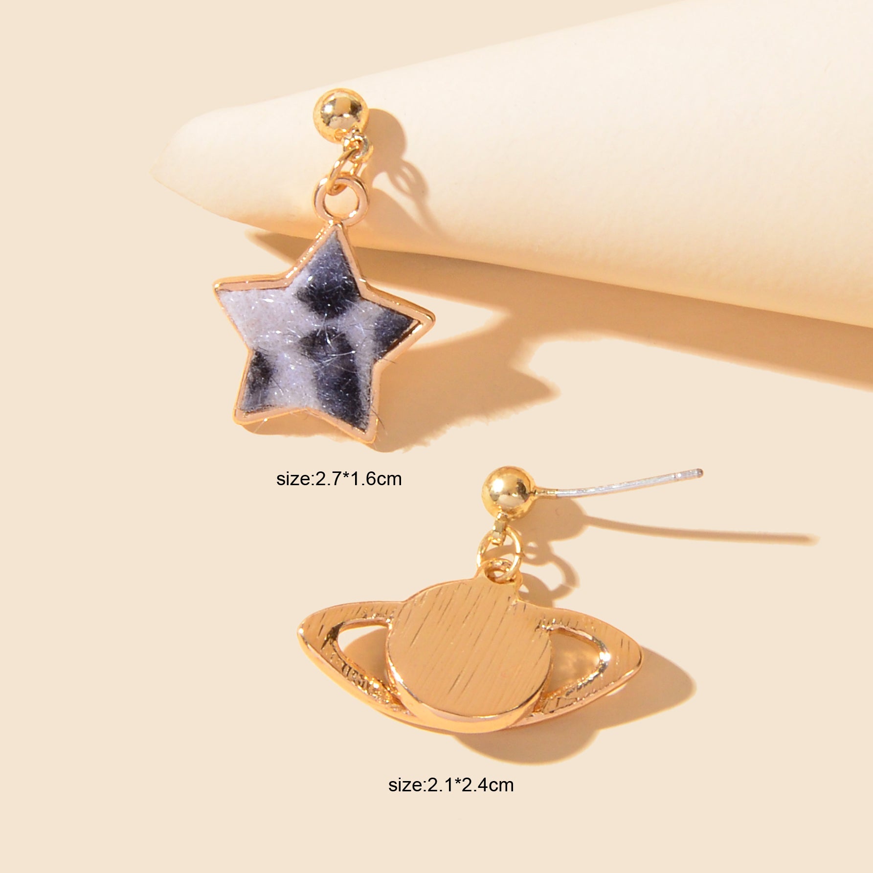 Asymmetric Jewellery Leopard Pattern Star Planet Dangle Earrings Accessories