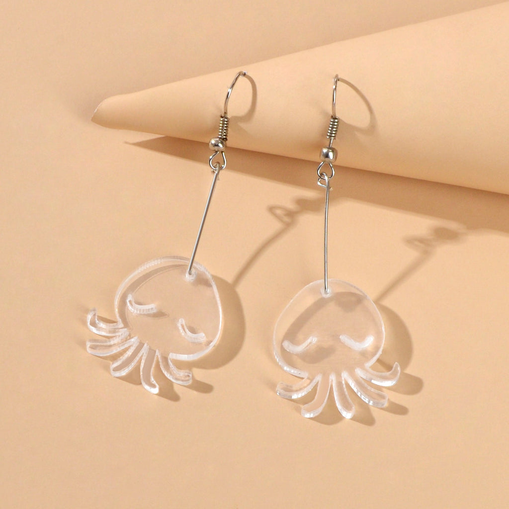 Cartoon Lovely Jewellery Transparent Acrylic Octopus Charm Dangle Hook Earrings