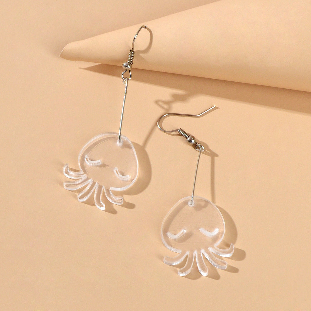 Cartoon Lovely Jewellery Transparent Acrylic Octopus Charm Dangle Hook Earrings