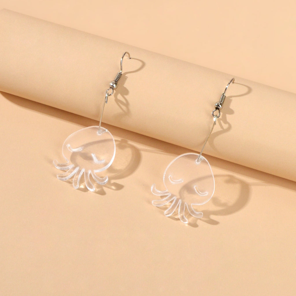Cartoon Lovely Jewellery Transparent Acrylic Octopus Charm Dangle Hook Earrings