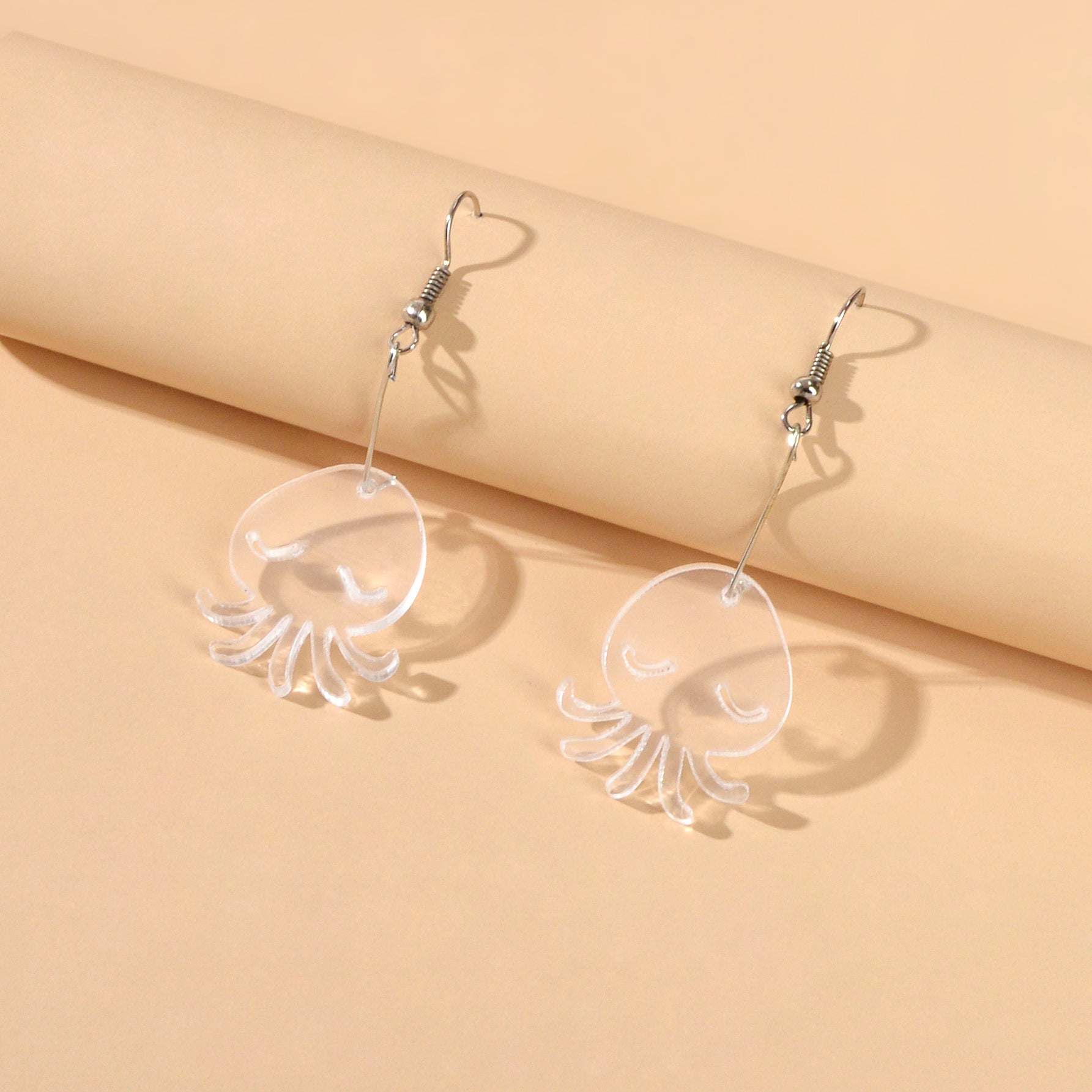Cartoon Lovely Jewellery Transparent Acrylic Octopus Charm Dangle Hook Earrings