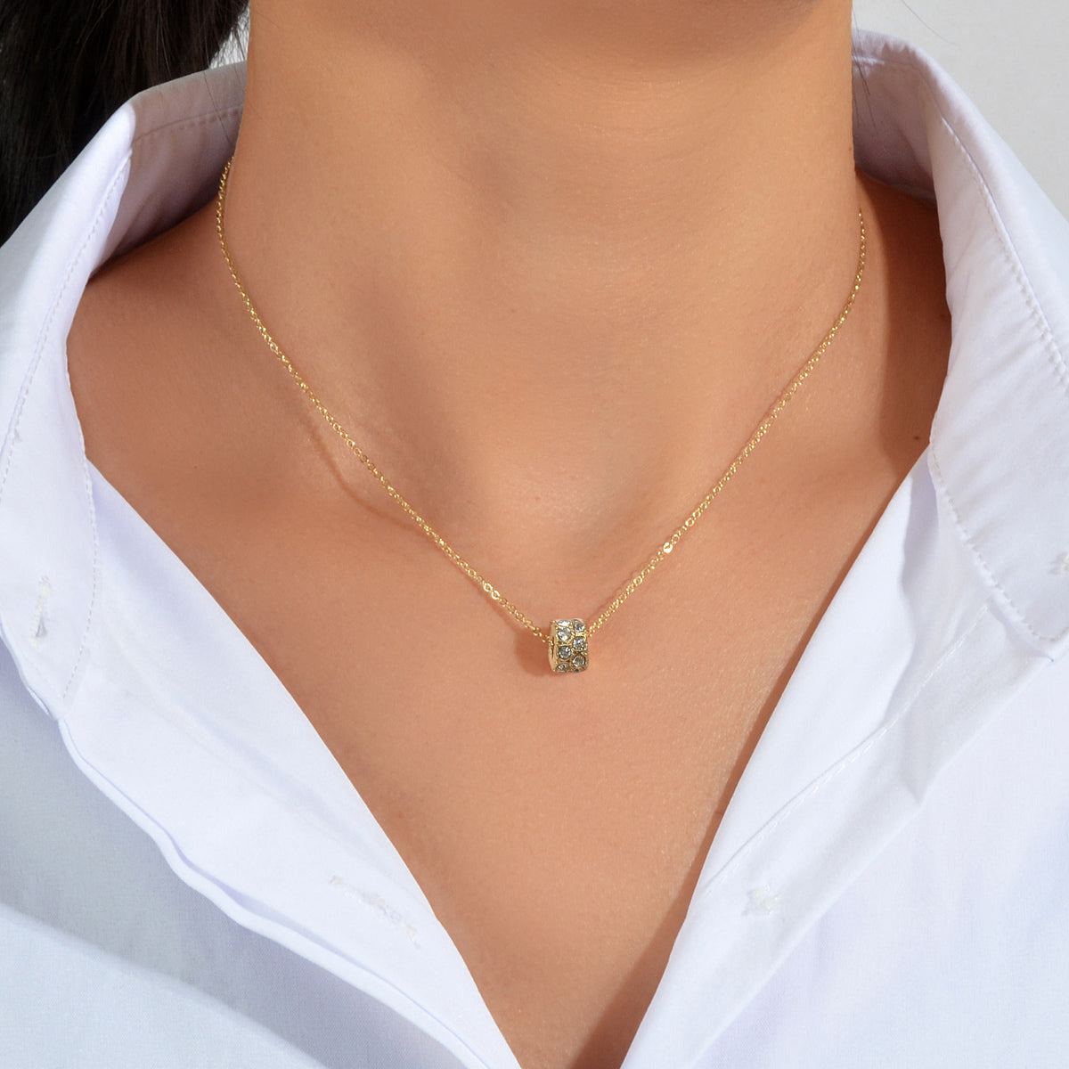 Luxurious Jewellery Gold Silver Chain Rhinestone Cylinder Necklace Accessories
