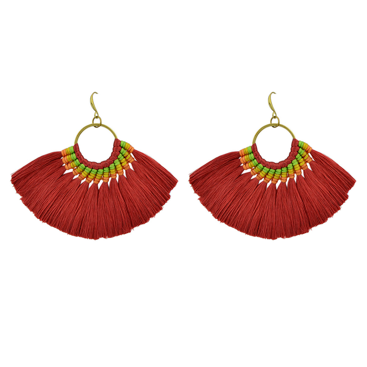 Ethnic Traditional Jewellery Colorful Tassel Fan Shape Dangle Bohemian Earrings
