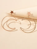 Trendy Minimalist Jewellery Gold Silver Star Moon Dangle Earrings Accessories