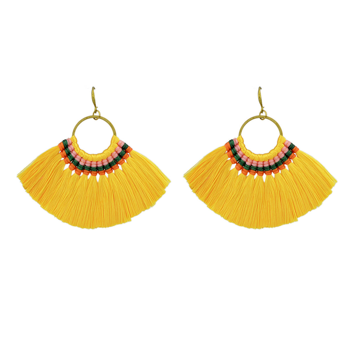 Ethnic Traditional Jewellery Colorful Tassel Fan Shape Dangle Bohemian Earrings