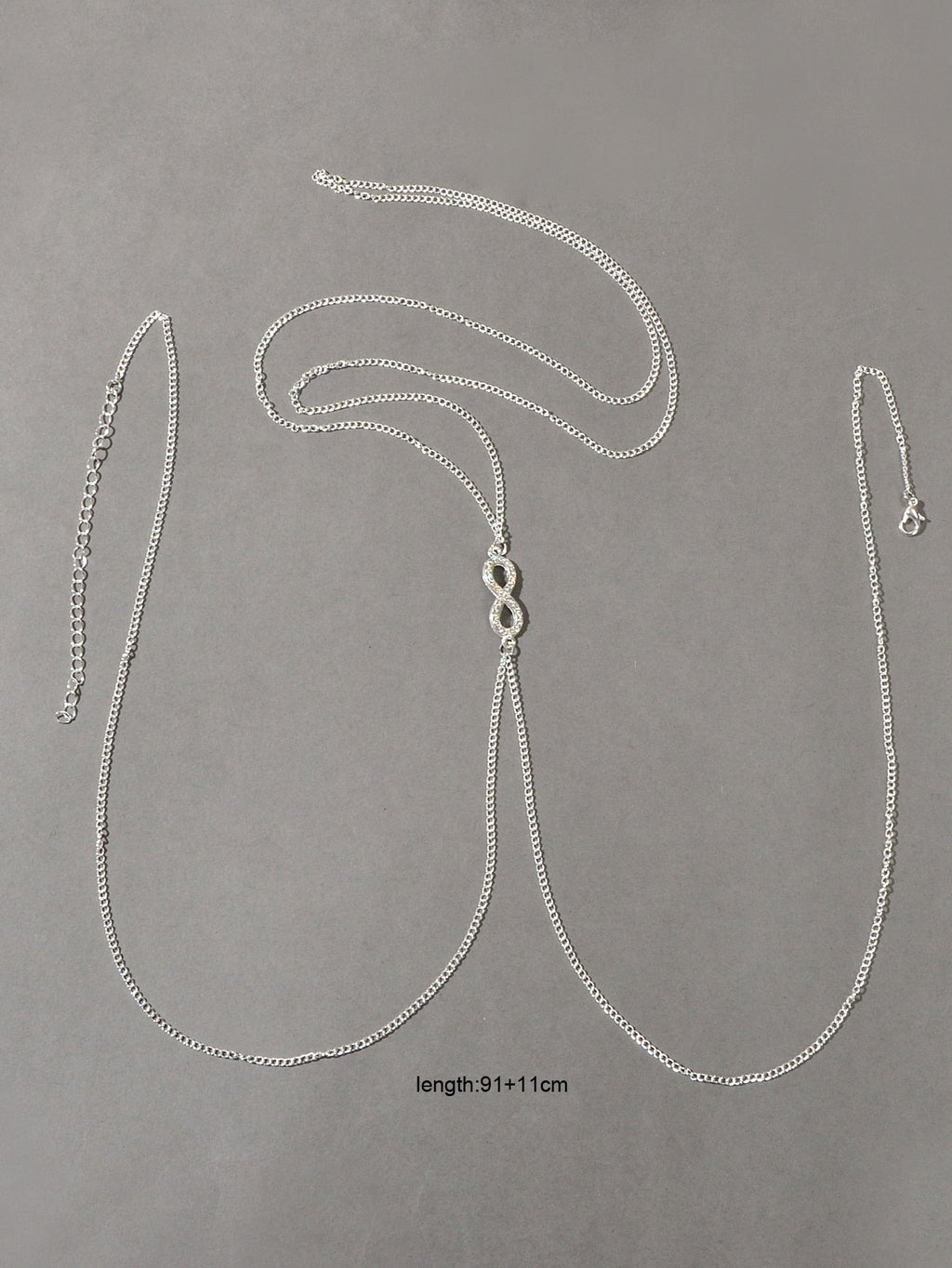 Glamorous Silver Rhinestone Infinity Bikini Beach Body Chain Harness Jewellery