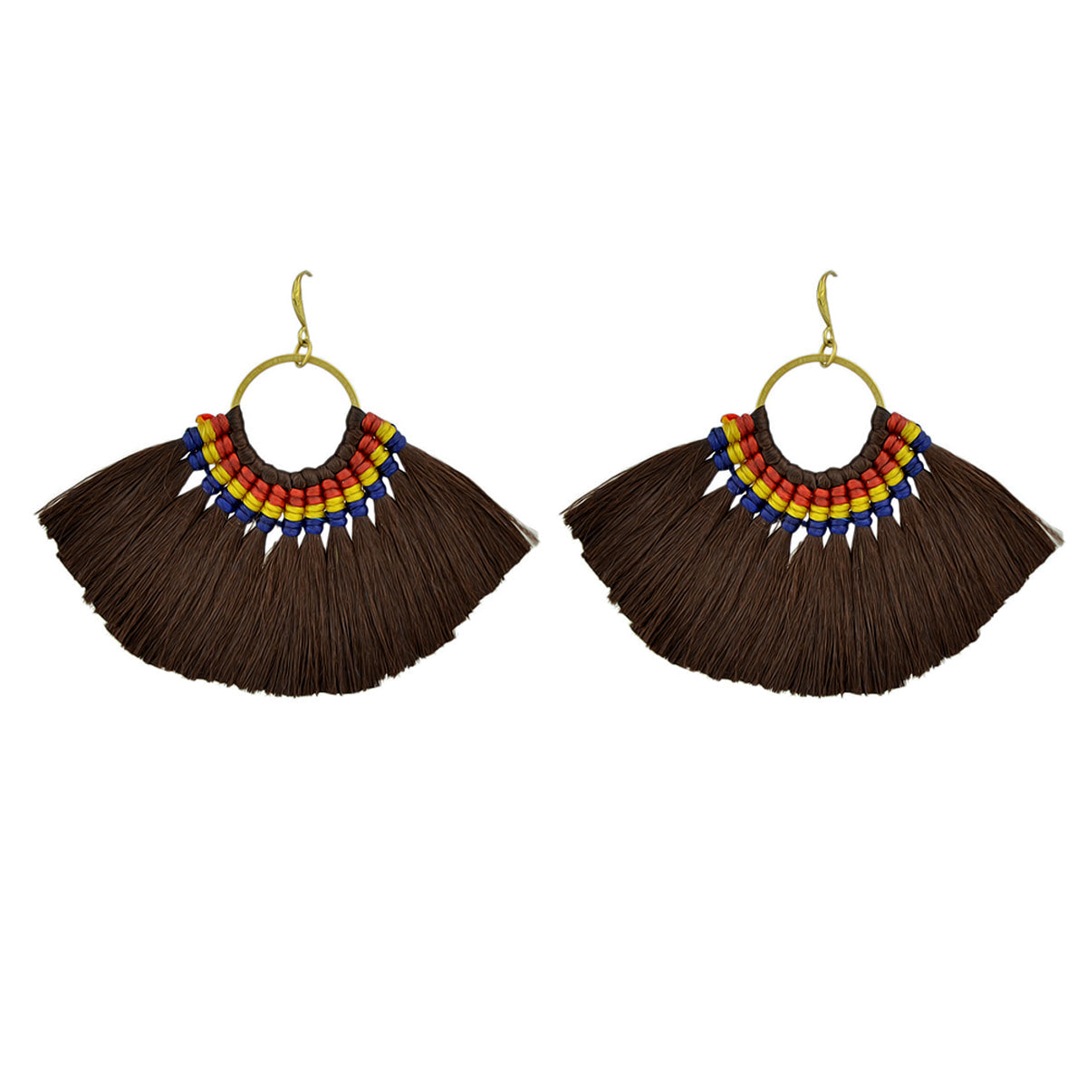 Ethnic Traditional Jewellery Colorful Tassel Fan Shape Dangle Bohemian Earrings