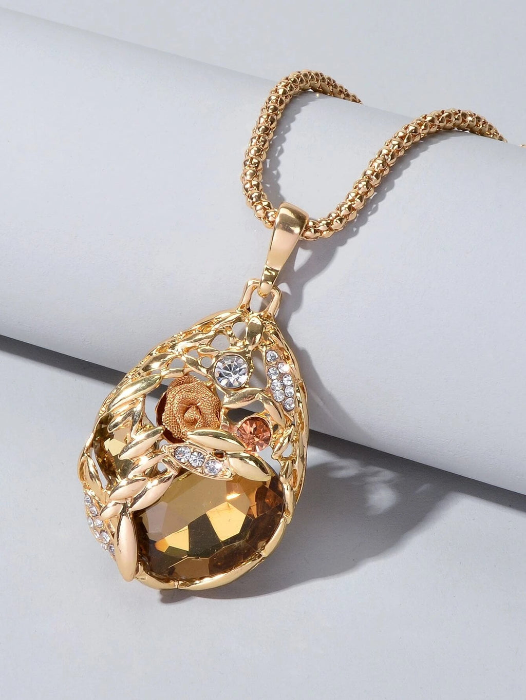 Luxurious Jewellery Rhinestone Champagne Blue Crystal Flower Water Drop Necklace