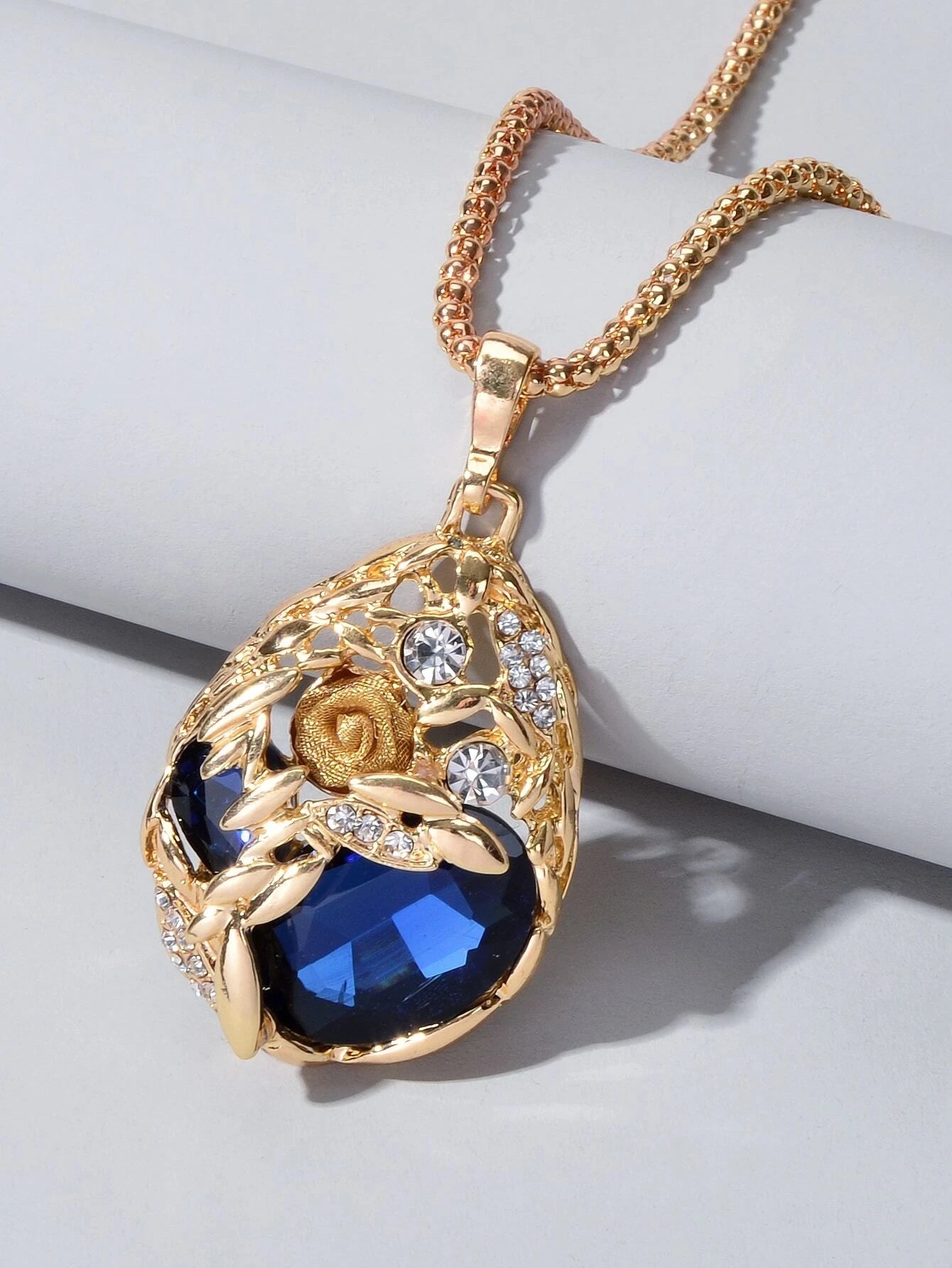 Luxurious Jewellery Rhinestone Champagne Blue Crystal Flower Water Drop Necklace
