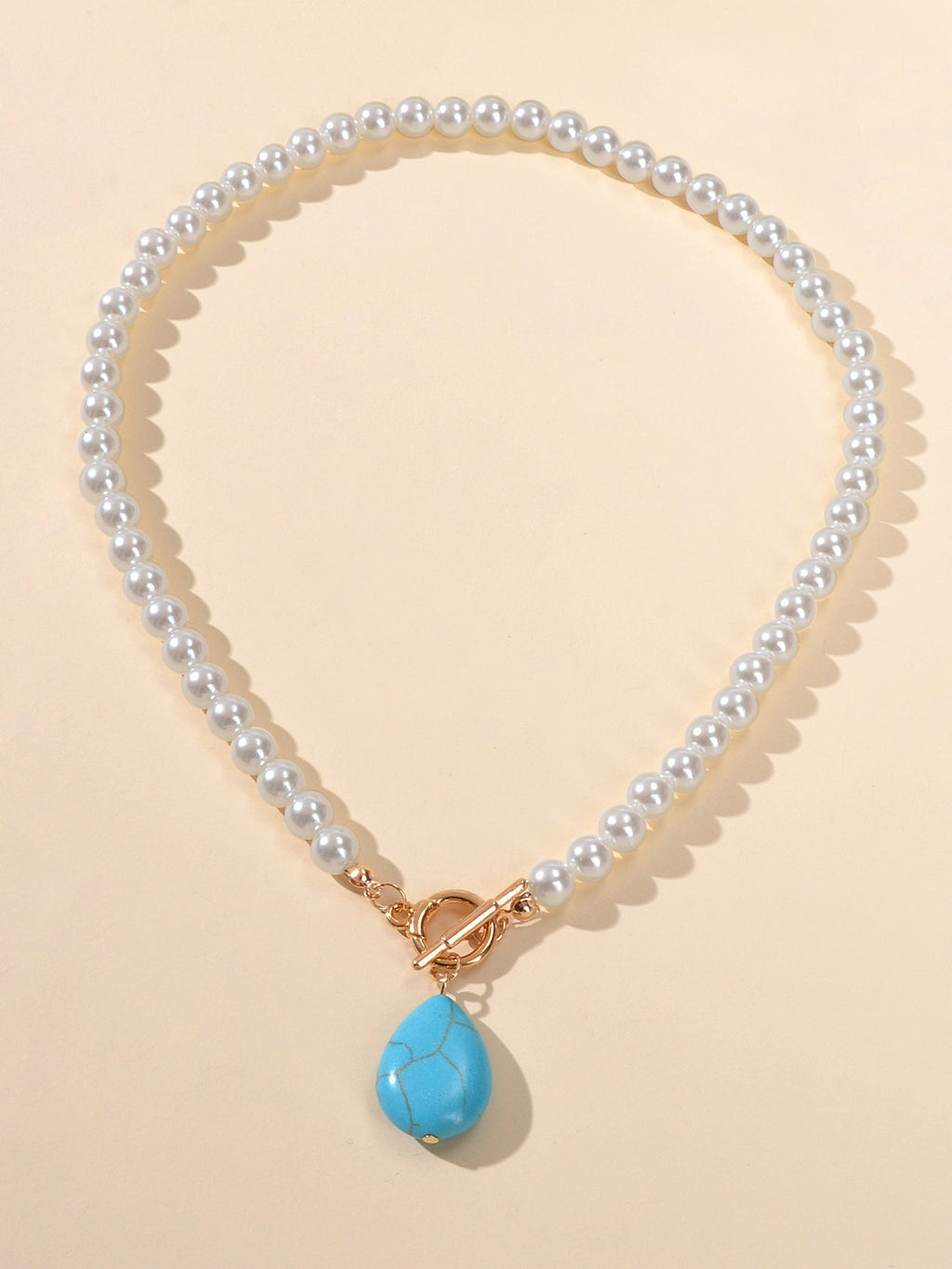 Retro Designer Bohemian Jewellery Simulated Pearl Chain Turquoise Charm Necklace