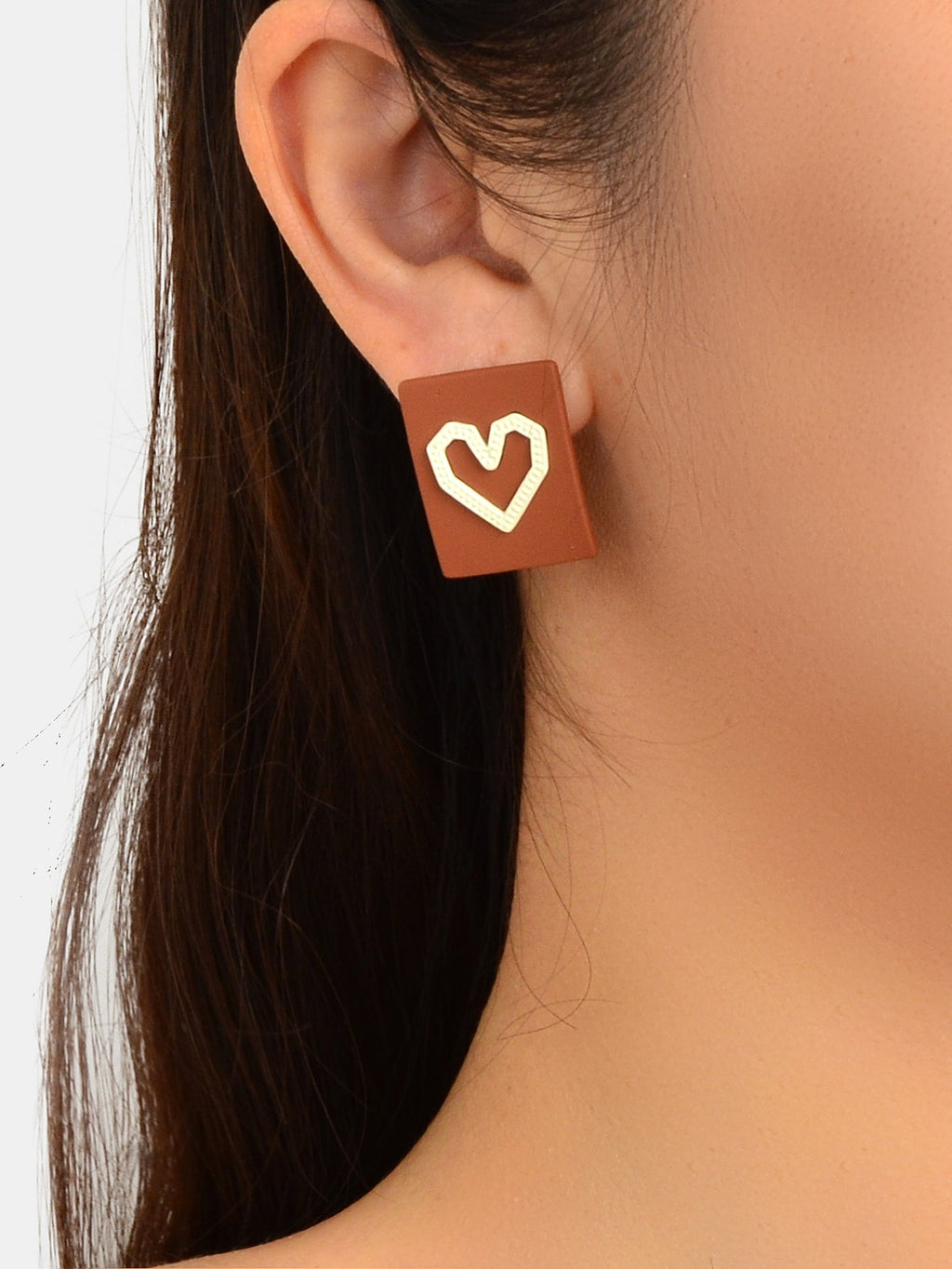 Girlfriend Gift Jewellery Love Heart Brown Square Stud Hypoallergenic Earrings
