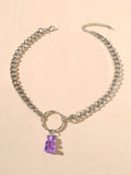 Lovely Jewellery Silver Chain Circle Purple Bear Pendant Necklace Accessories