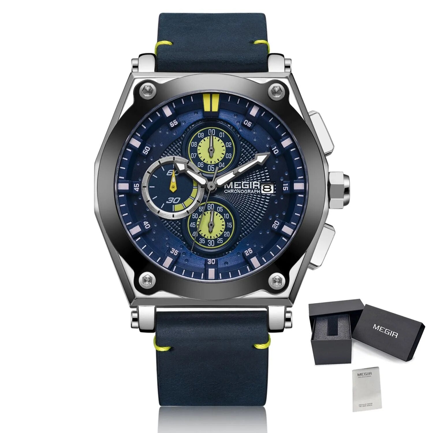 MEGIR Luxury Quartz Men Watch Multifunction Leather Strap Sport Chronograph Waterproof Man Wristwatch Clock Montre Homme 2098