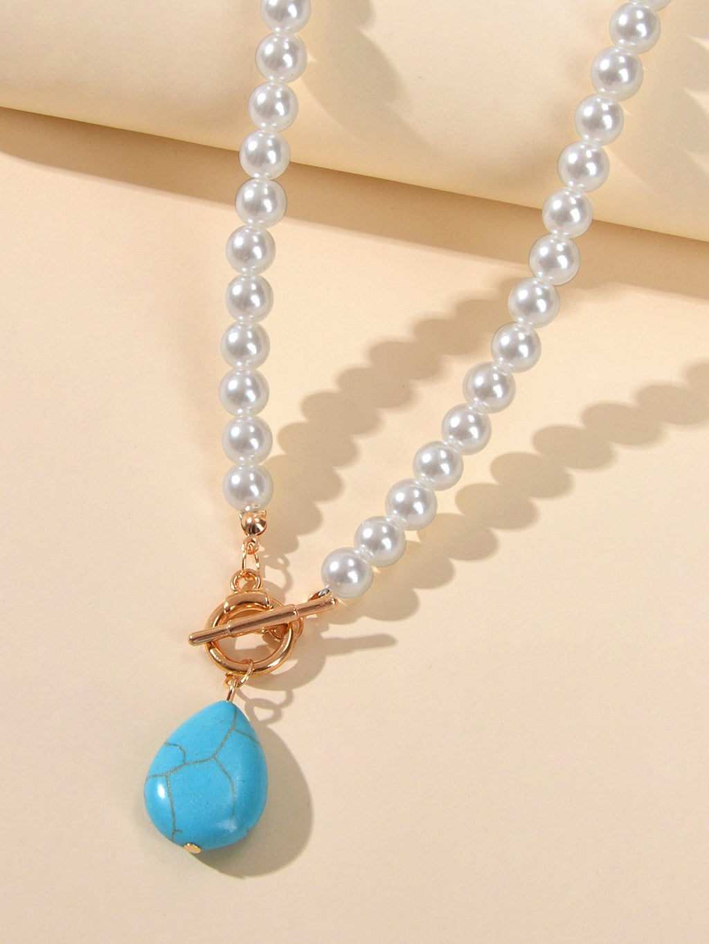 Retro Designer Bohemian Jewellery Simulated Pearl Chain Turquoise Charm Necklace