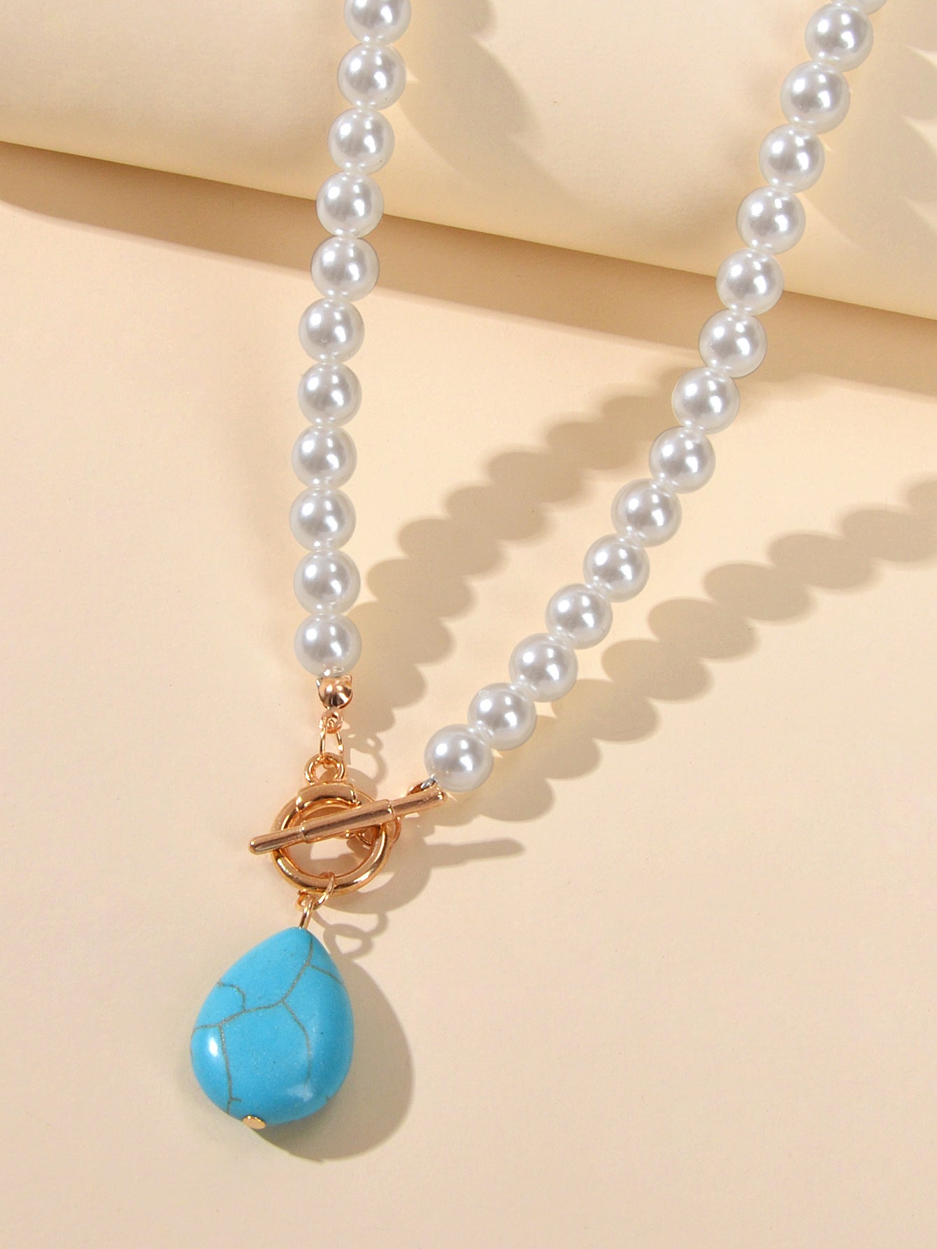 Retro Designer Bohemian Jewellery Simulated Pearl Chain Turquoise Charm Necklace