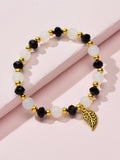 Ethnic Traditional Jewellery Handmade Beads Elastic Leaf Charm Bangle Bracelet