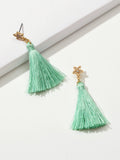 Bohemian Ethnic Jewellery Rhinestone Star Green Tassel Dangle Holiday Earrings