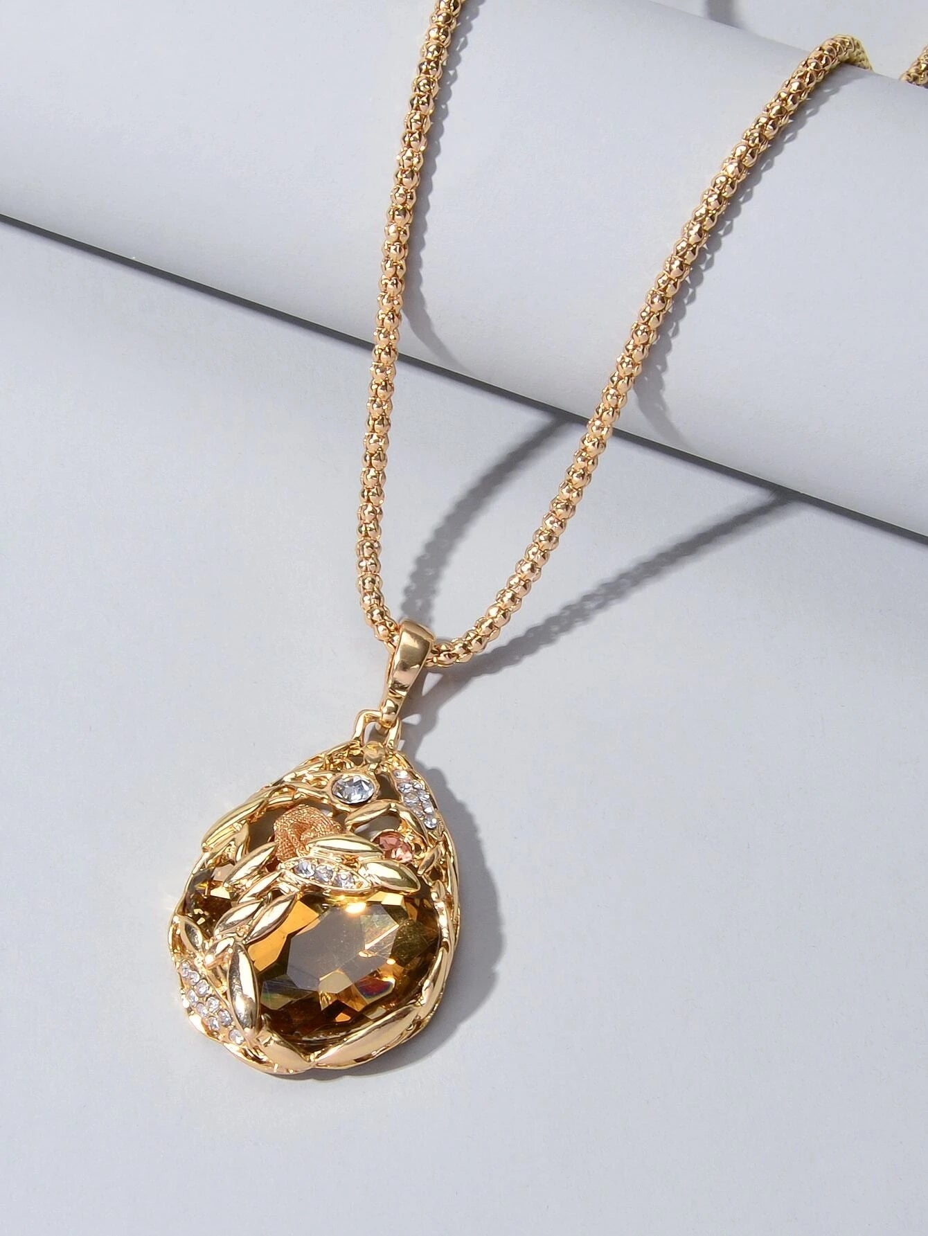 Luxurious Jewellery Rhinestone Champagne Blue Crystal Flower Water Drop Necklace