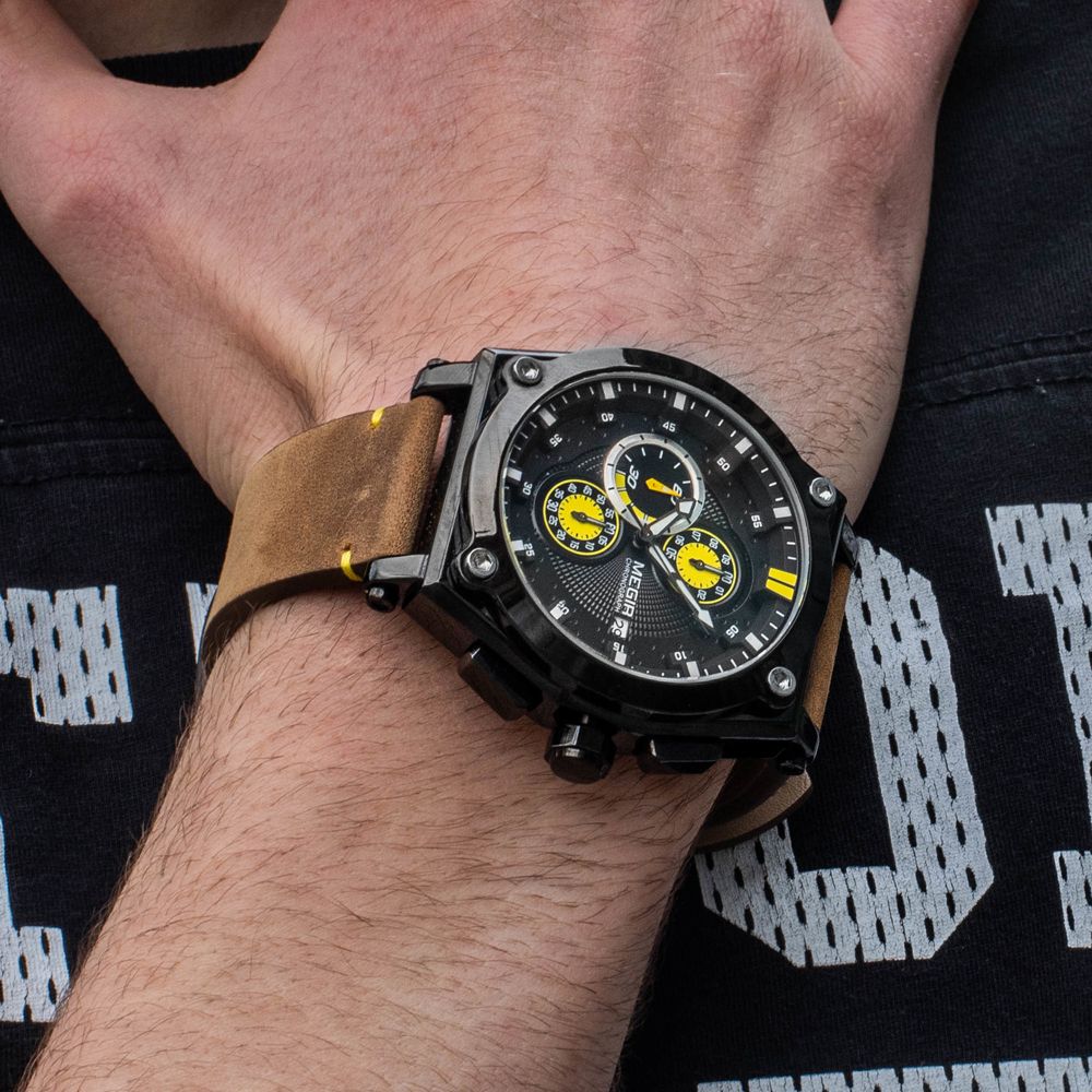MEGIR Luxury Quartz Men Watch Multifunction Leather Strap Sport Chronograph Waterproof Man Wristwatch Clock Montre Homme 2098