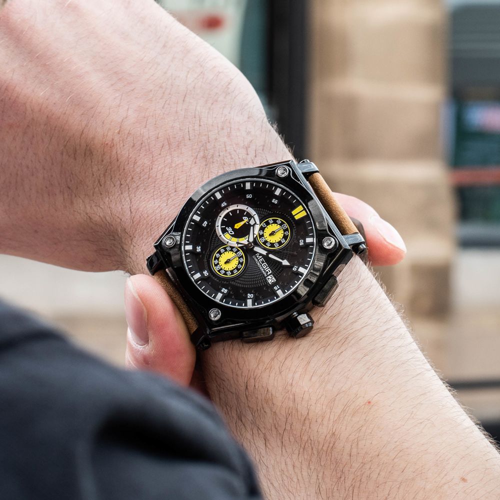 MEGIR Luxury Quartz Men Watch Multifunction Leather Strap Sport Chronograph Waterproof Man Wristwatch Clock Montre Homme 2098