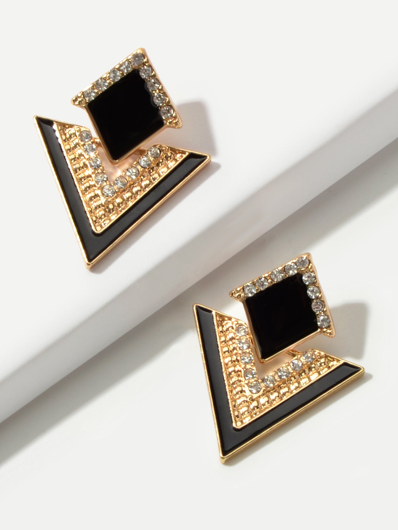 Costume Jewellery Rhinestone Enamel Triangle Geometric Stud Bridal Earrings Gift