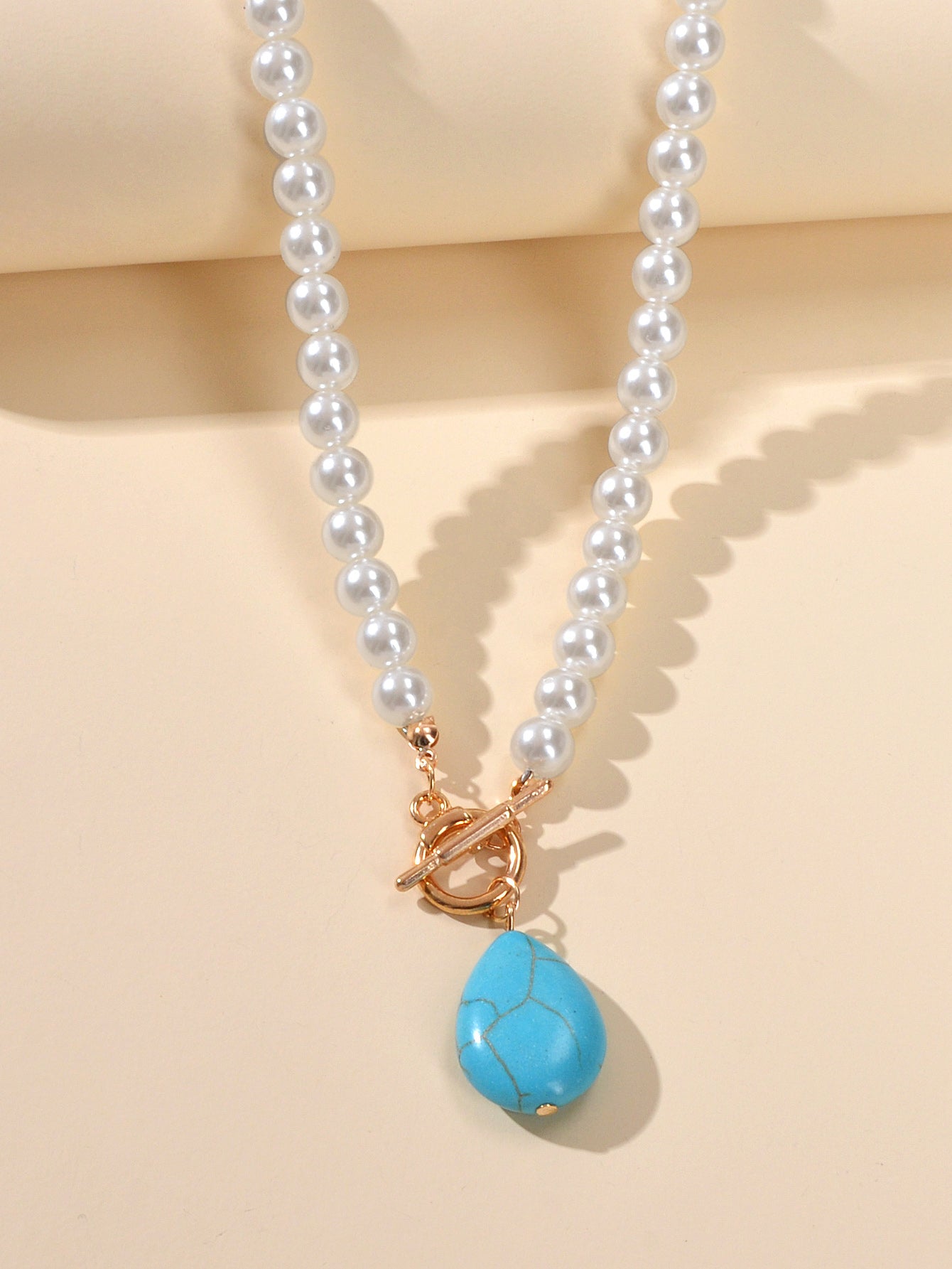 Retro Designer Bohemian Jewellery Simulated Pearl Chain Turquoise Charm Necklace