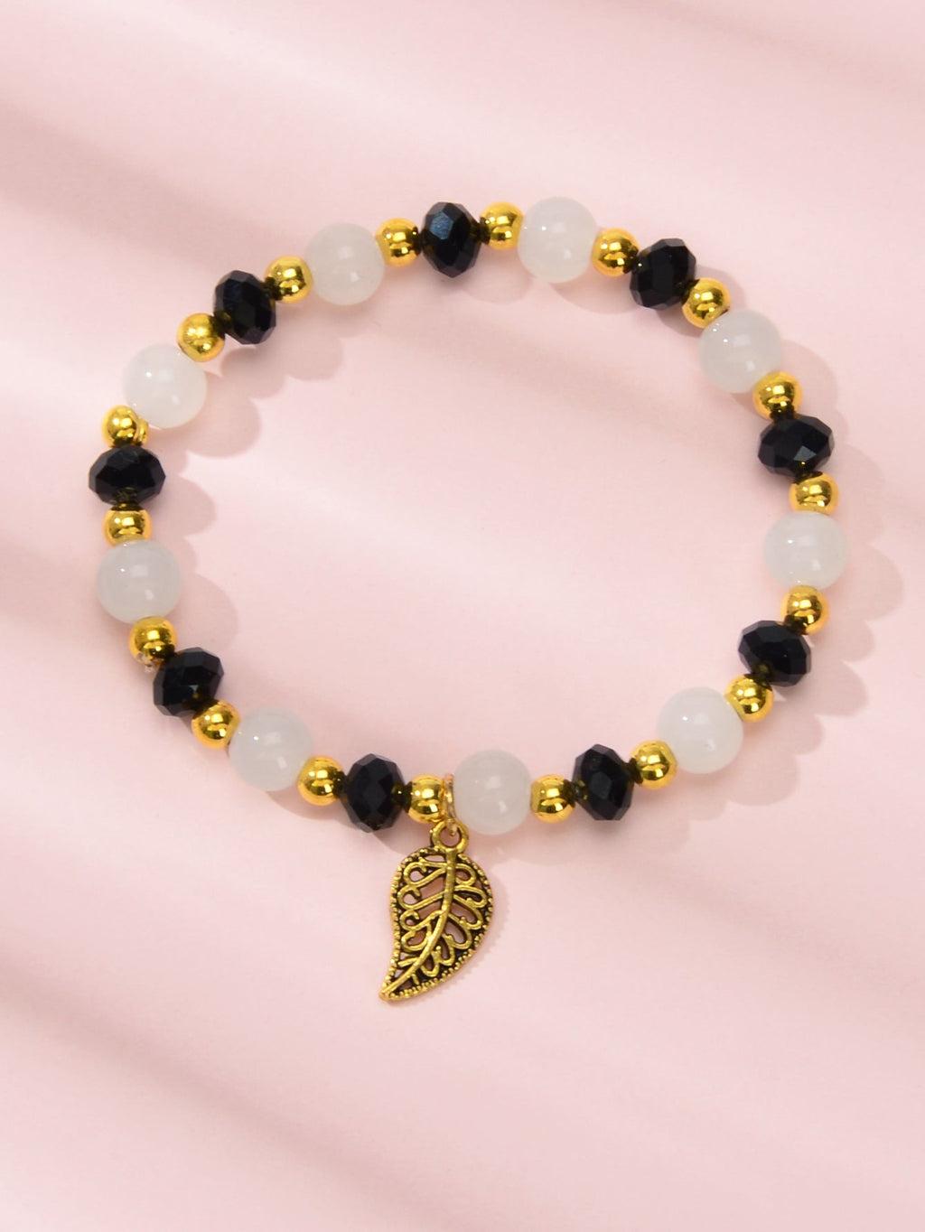 Ethnic Traditional Jewellery Handmade Beads Elastic Leaf Charm Bangle Bracelet