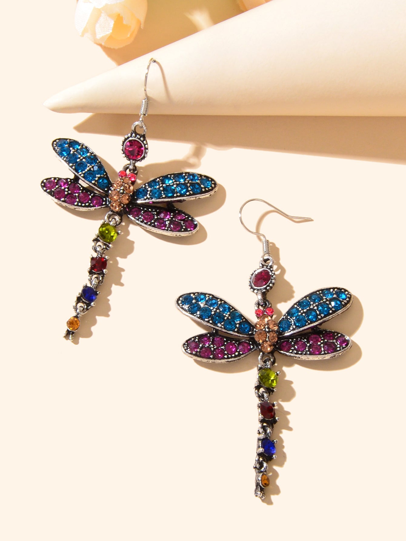 Luxury Jewellery Colorful Rhinestone Dragonfly Long Pendant Dangle Gift Earrings