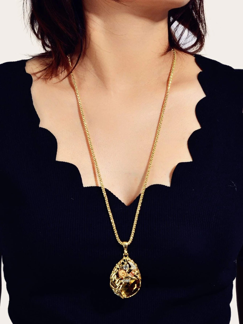 Luxurious Jewellery Rhinestone Champagne Blue Crystal Flower Water Drop Necklace