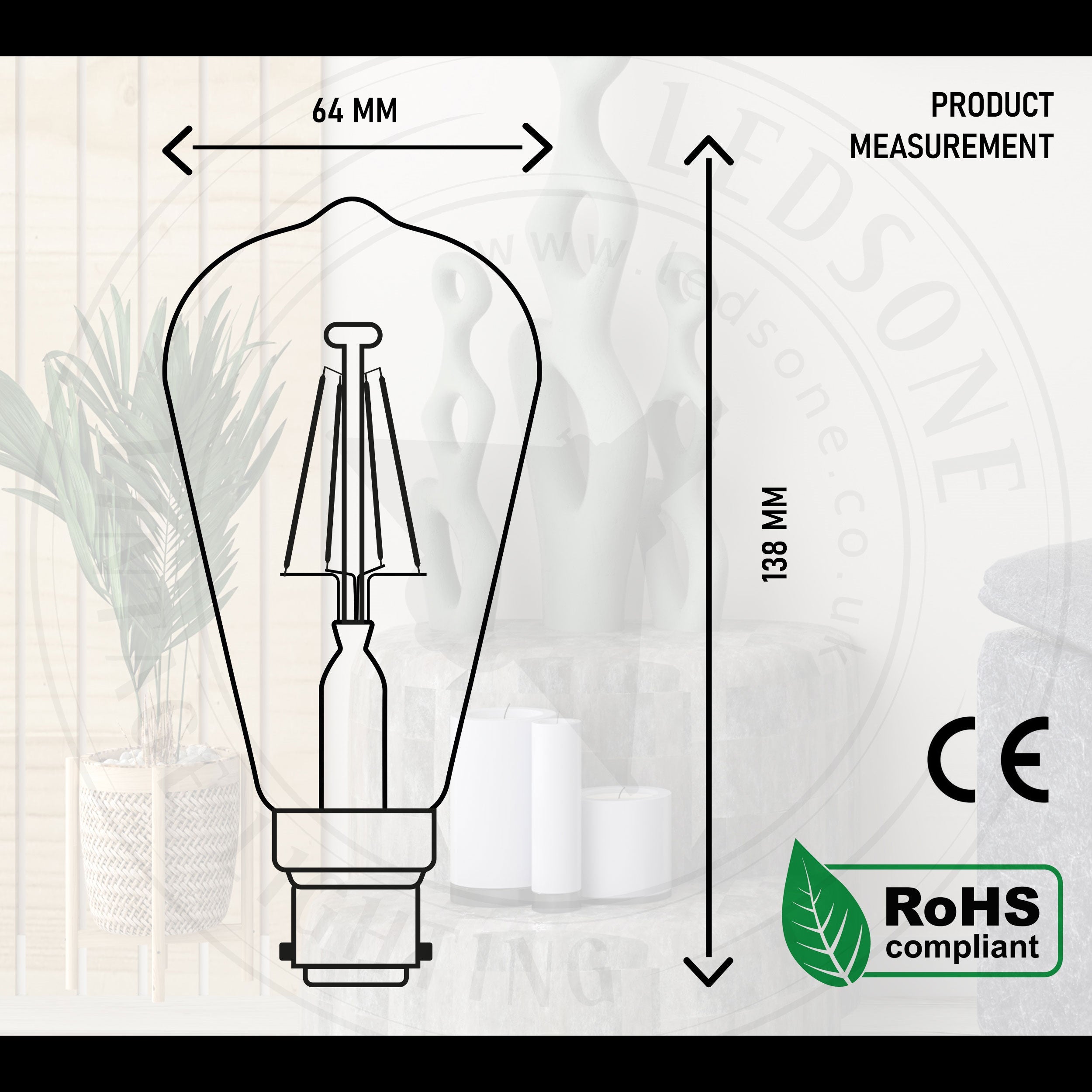 Vintage LED Bayonet Bulb ST64 4W/8W B22 Dimmable Squirrel Cage Light Bulb ~3209