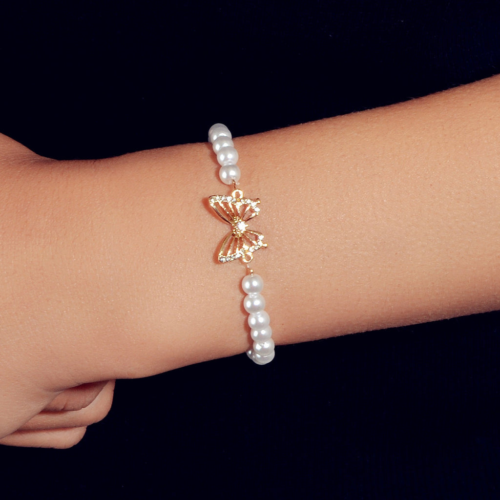Fashion Jewellery Rhinestone Butterfly Charm Pearl Sliding Adjustable Bracelet