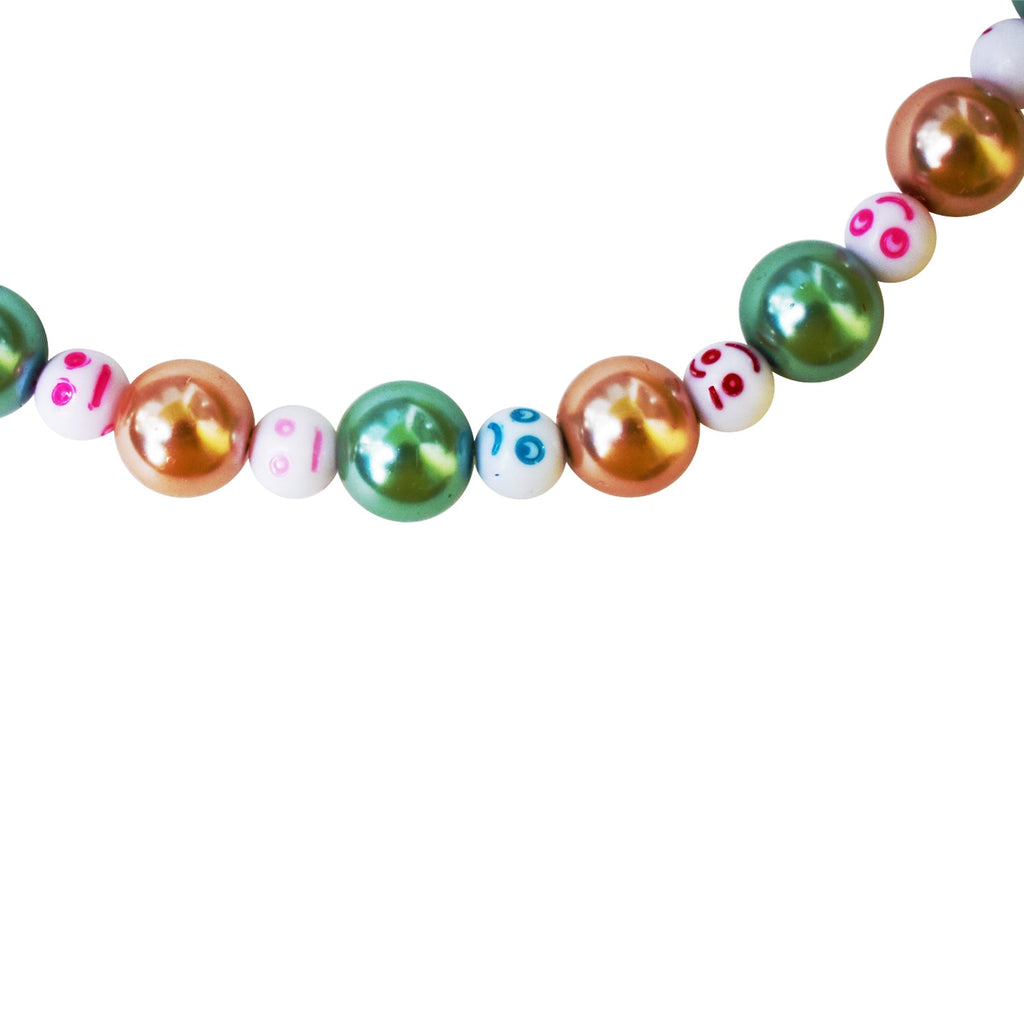 Green Bronze Happy Face emotions Necklace, Beaded Necklace, Faux Pearl necklace | by lovedbynlanla
