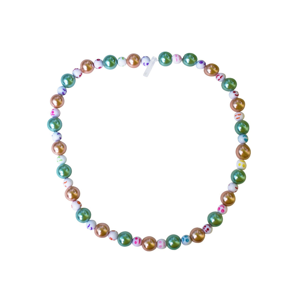 Green Bronze Happy Face emotions Necklace, Beaded Necklace, Faux Pearl necklace | by lovedbynlanla