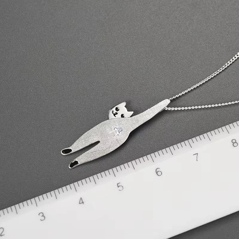 925 Sterling Silver Funny Cat Pendant  Playful Cat Lover Jewellery Gift