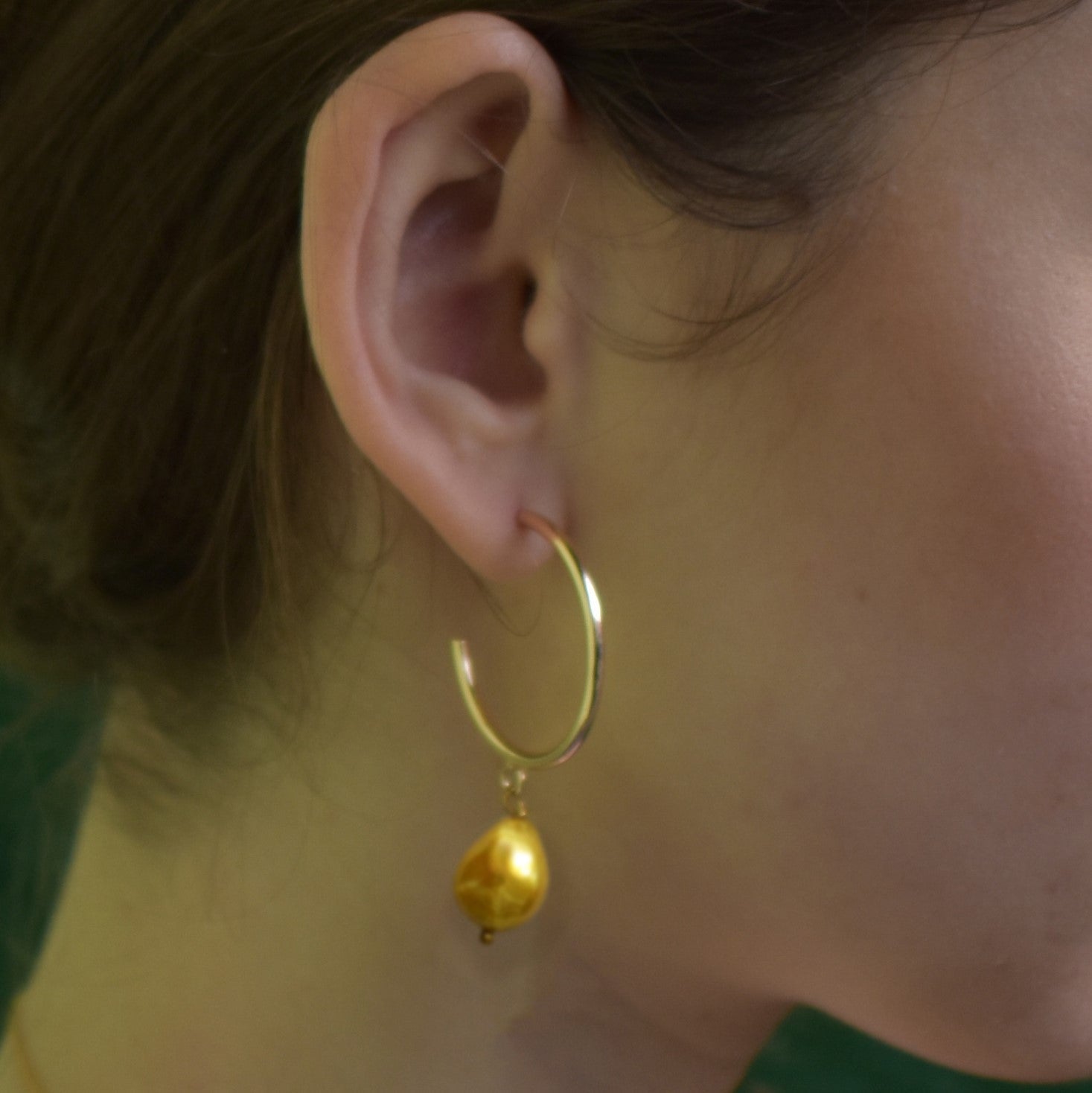 Gold freshwater pearl hoop earrings | by Ifemi Jewels