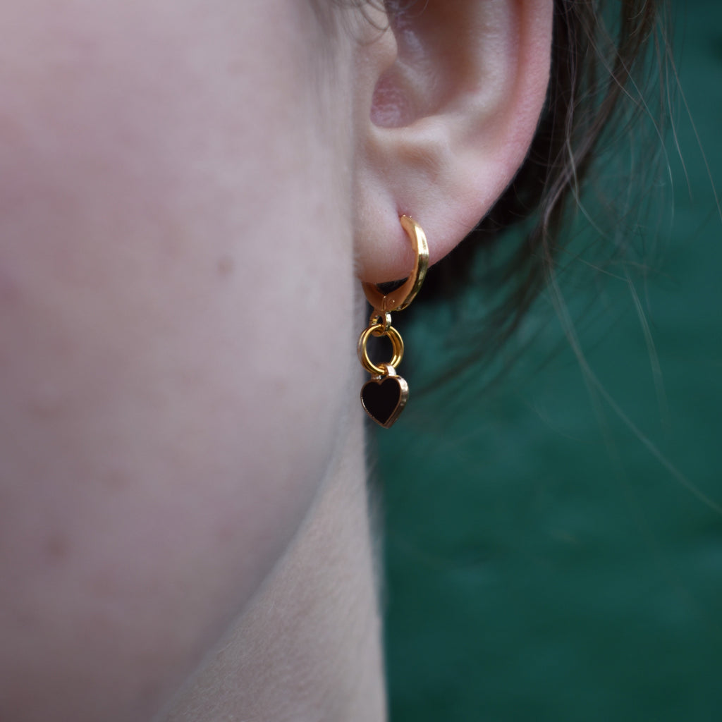 Black heart enamel minimalist huggie earrings | by Ifemi Jewels