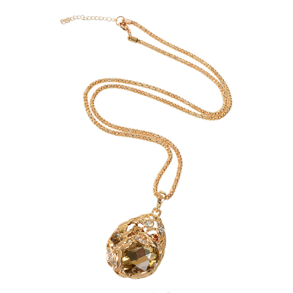 Luxurious Jewellery Rhinestone Champagne Blue Crystal Flower Water Drop Necklace