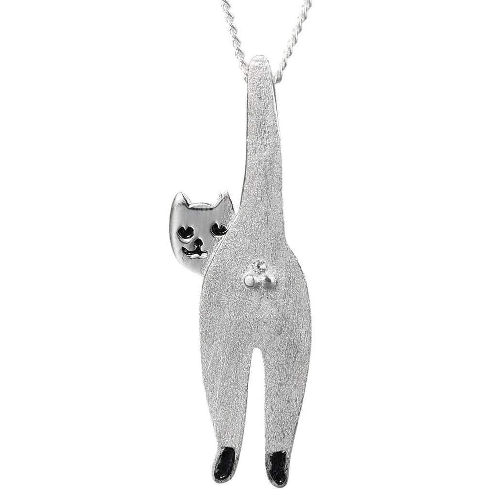 925 Sterling Silver Funny Cat Pendant  Playful Cat Lover Jewellery Gift