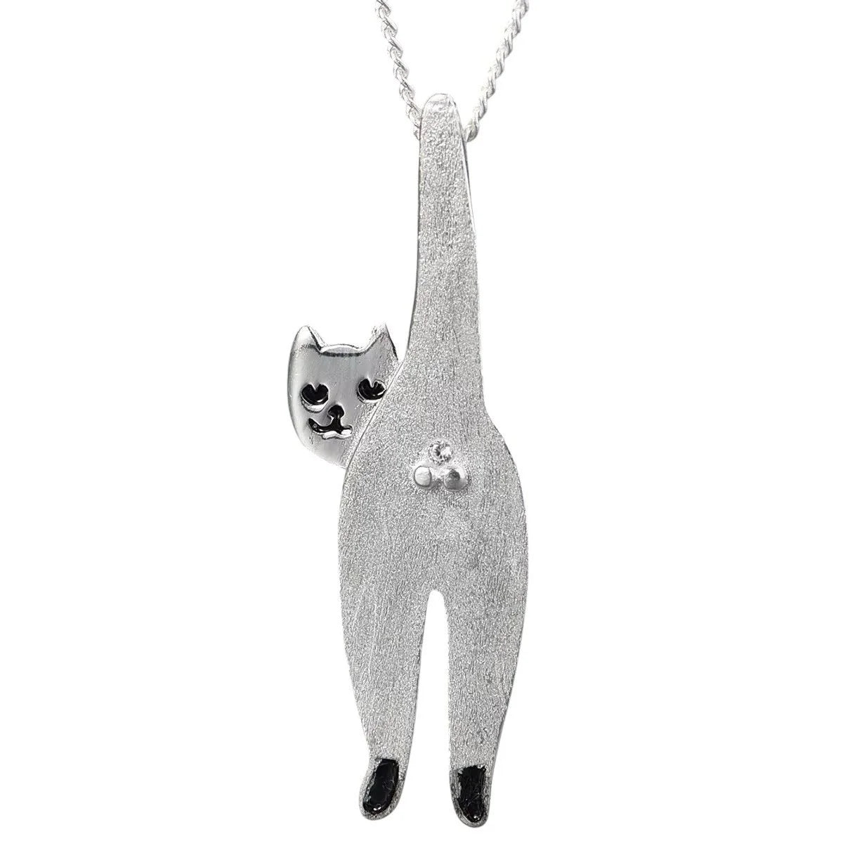 925 Sterling Silver Funny Cat Pendant  Playful Cat Lover Jewellery Gift