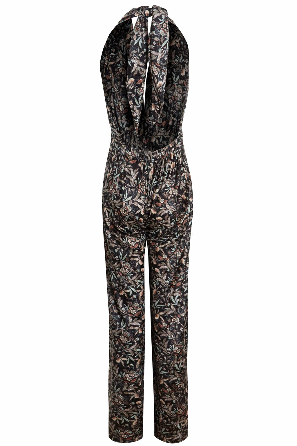 Floral Velvet Backless Jumpsuit