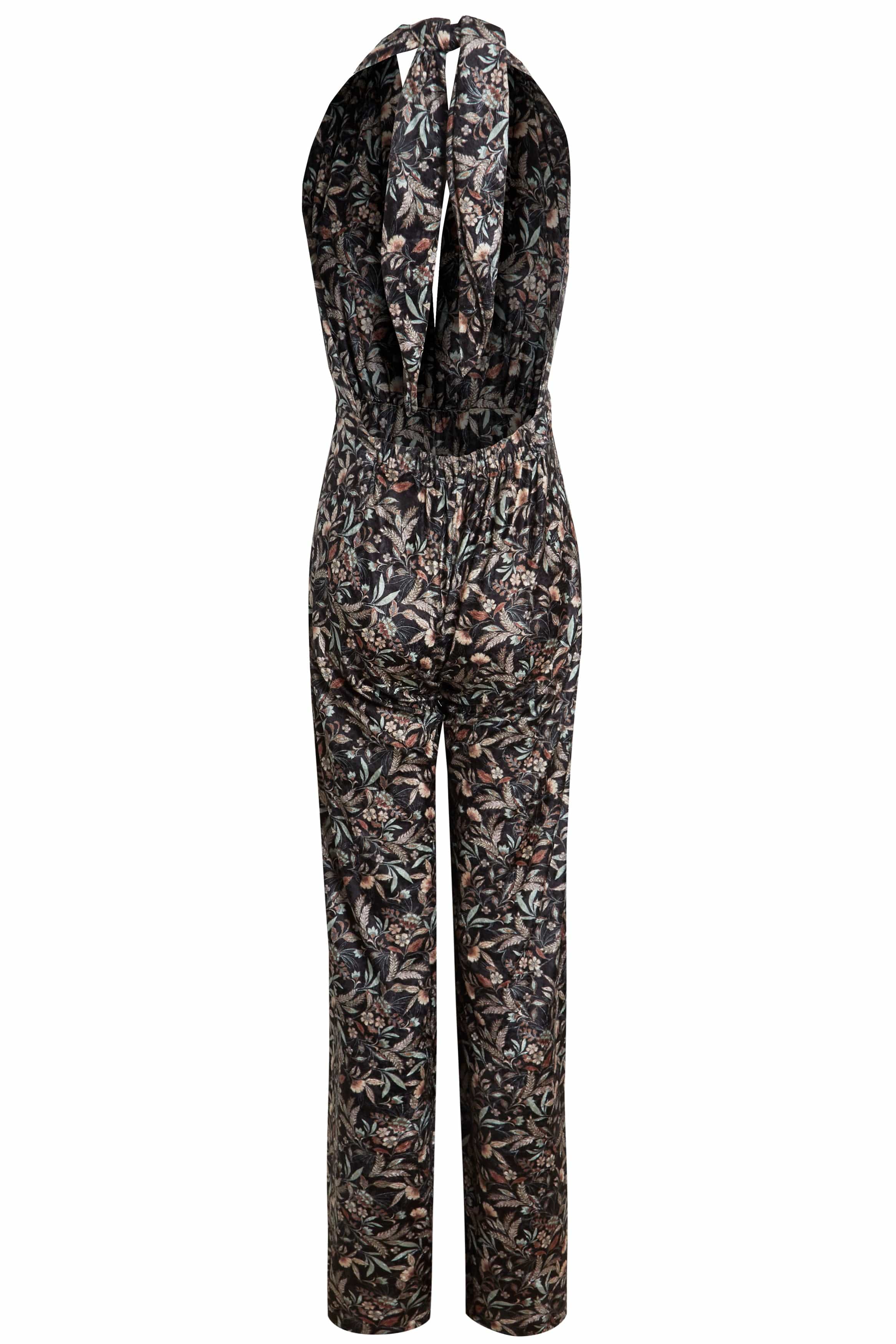 Floral Velvet Backless Jumpsuit