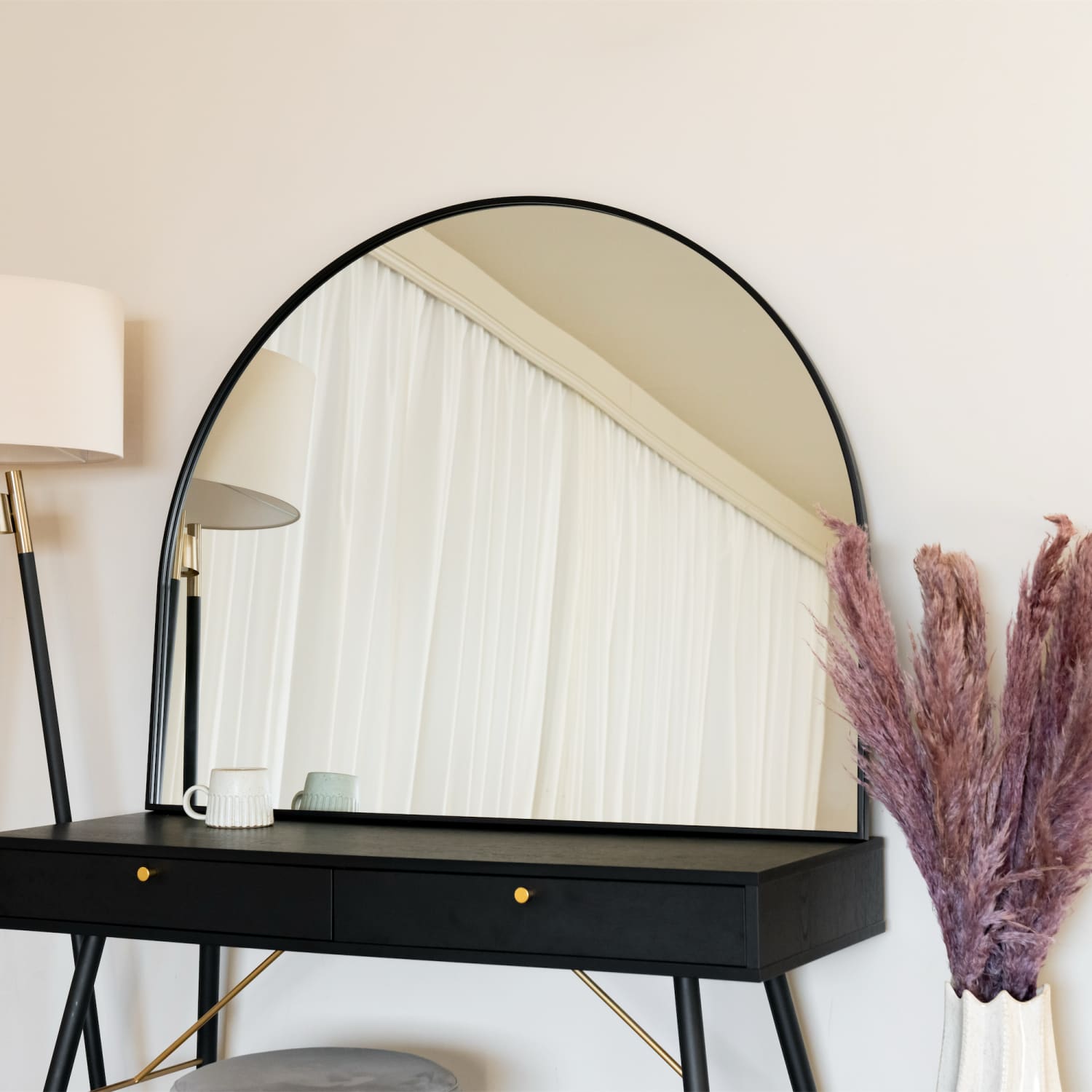 Akiko - Black Metal Arched Mirror - 95cm x 120cm