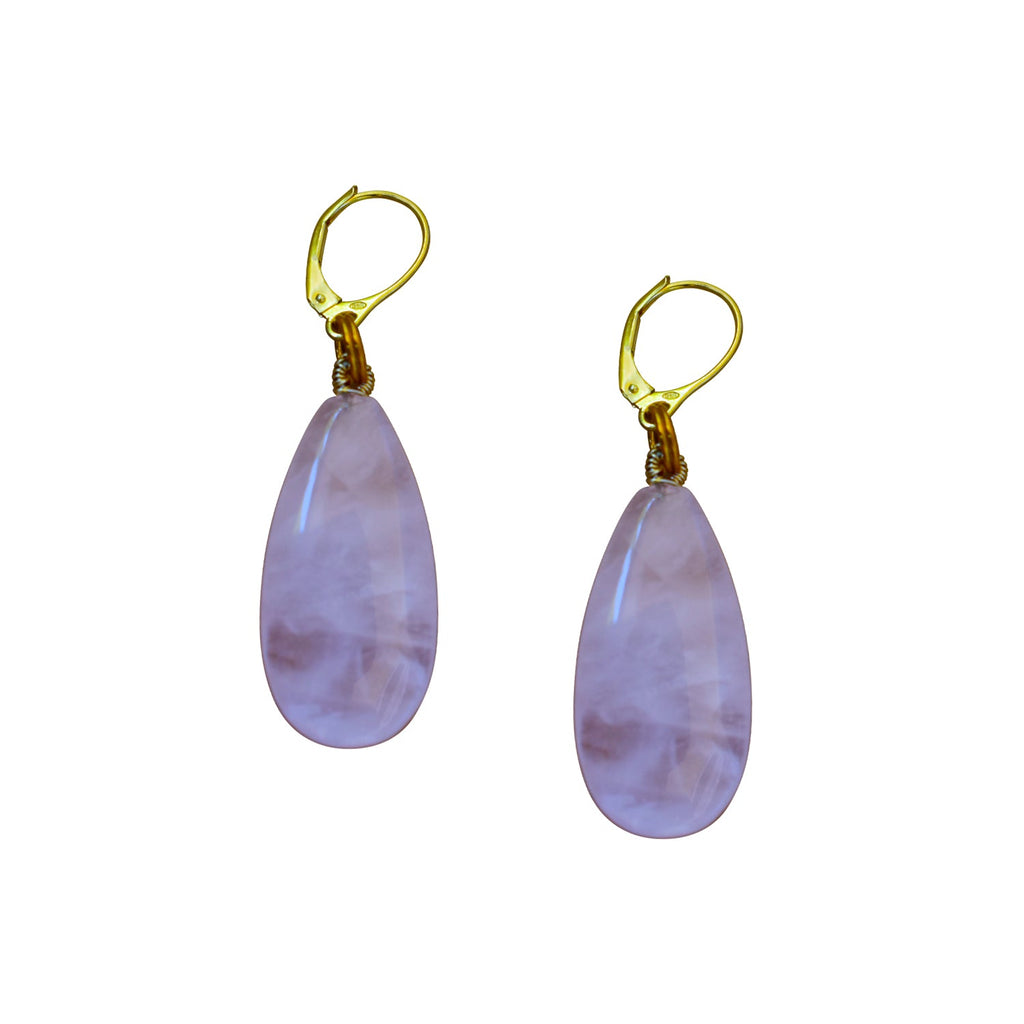 Rose Quartz and Yellow Gold Vermeil Earrings, Gemstone Earrings, Pink Gemstones, Feminine Jewelry,Bloom Collection | by nlanlaVictory