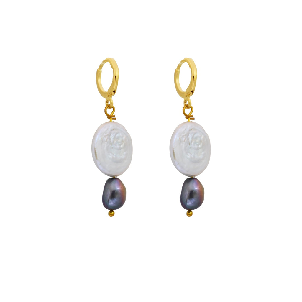 Coin freshwater pearl huggie earrings with purple pearls | by Ifemi Jewels