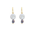 Coin freshwater pearl huggie earrings with purple pearls | by Ifemi Jewels