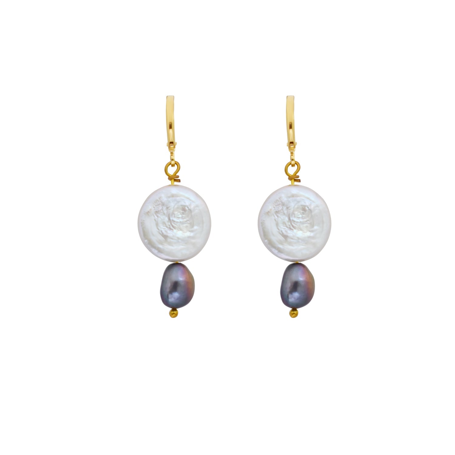 Coin freshwater pearl huggie earrings with purple pearls | by Ifemi Jewels