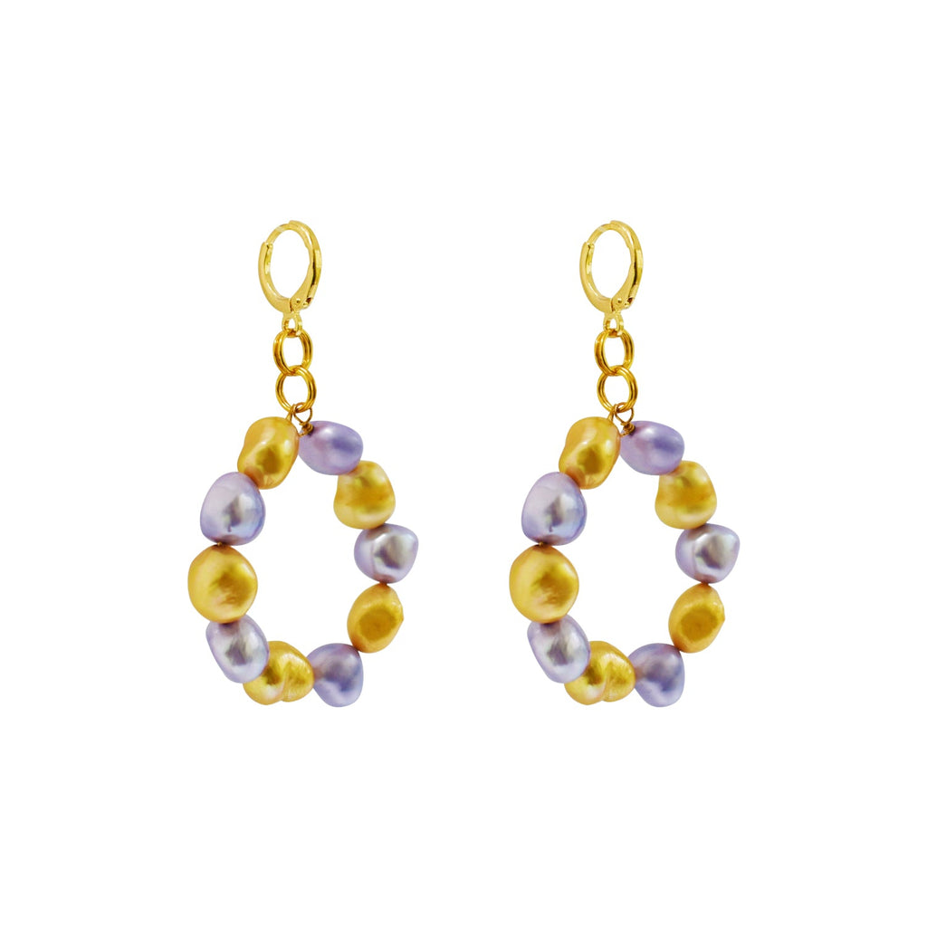Gold and purple freshwater pearl hoop earrings | by Ifemi Jewels