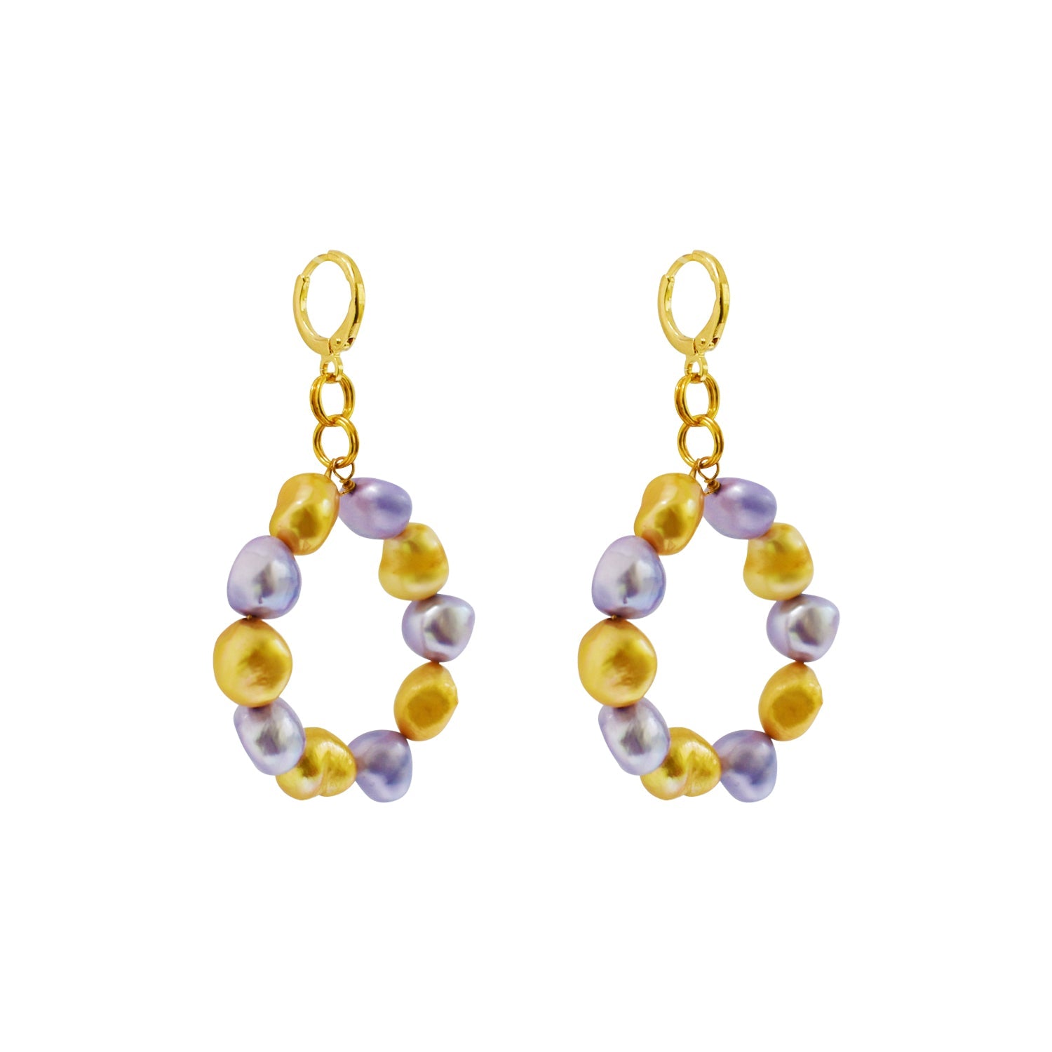 Gold and purple freshwater pearl hoop earrings | by Ifemi Jewels
