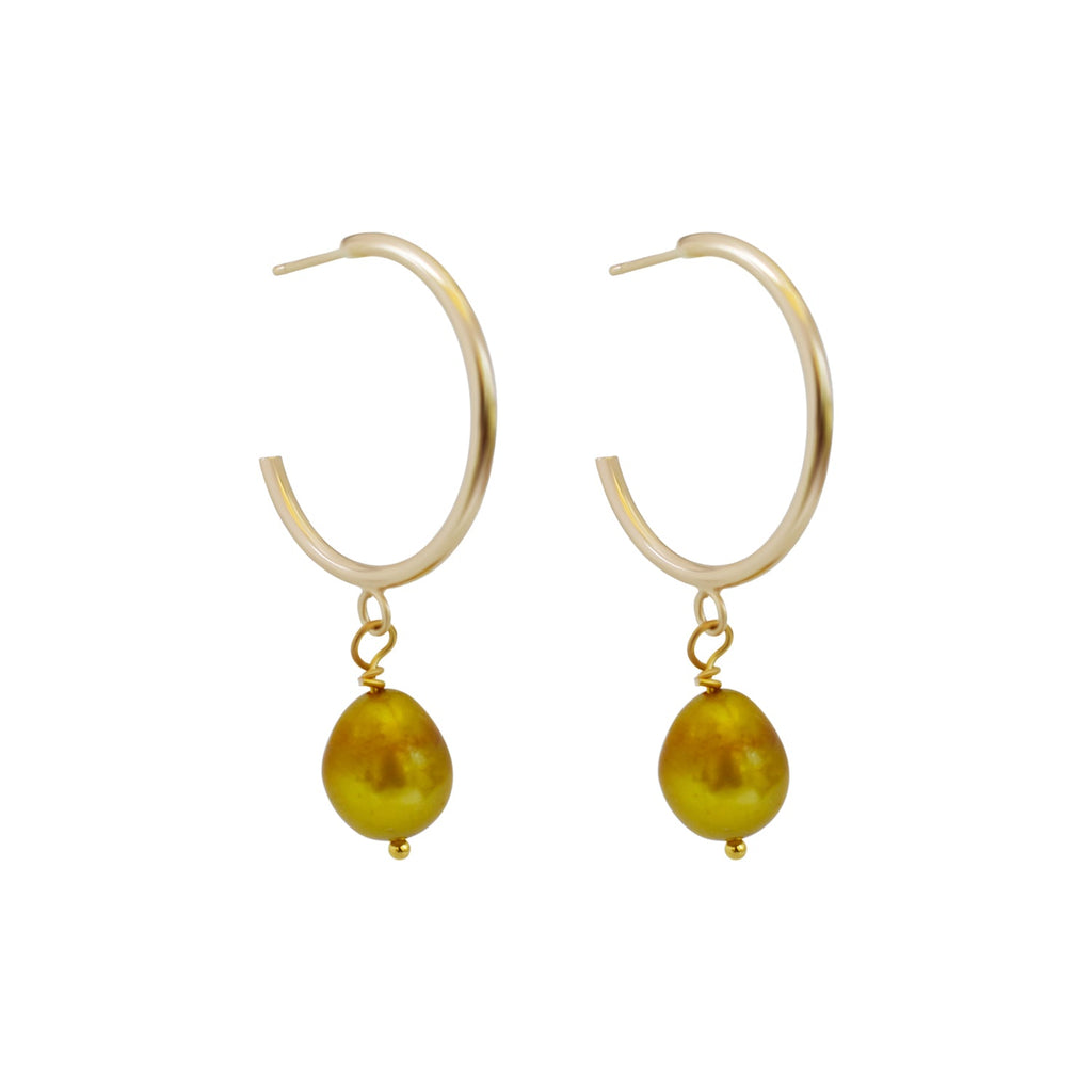 Gold freshwater pearl hoop earrings | by Ifemi Jewels